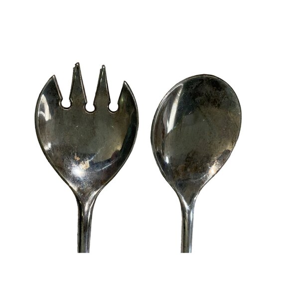 Vintage Salad Serving Utensils Used Silverplated Made in Italy Two Piece Spoon F - Picture 3 of 8